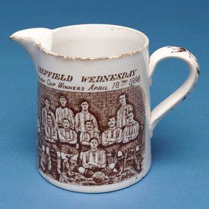Jug decorated with the Sheffield Wednesday team, 1896 (ceramic)