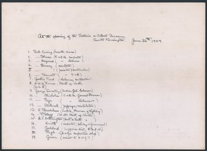 Key to a photo of a group of workmen who presented the address to King Edward VII at the opening of the Victoria and Albert Museum by English School