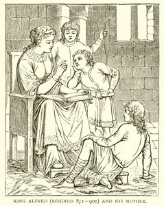 King Alfred and his Mother by English School