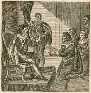 King Charles I receiving a petition from the Commons to assign them the power of levying armies by English School