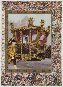 King George V and Queen Mary riding in the State Coach by English School