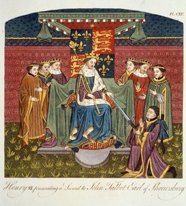 King Henry VI Presenting a Sword to John Talbot, Earl of Shrewsbury, Illustration from The Complete View of the Dress and Habits of the People of England Volume II, published 1799
