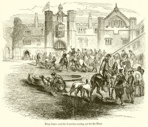 King James and His Courtiers Setting Out for the Hunt by English School