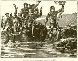 Landing in St. Nicholas Harbor, Hayti by English School