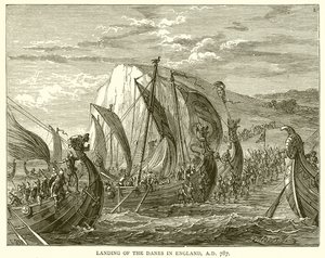 Landing of the Danes in England, A.D. 787 by English School