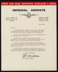 Launch of the First Air-Mail Service Between England and India by Imperial Airways in March 1929 by English School