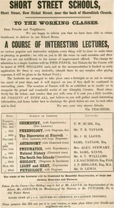 Leaflet Advertising a Course of Lectures for the Working Classes by English School