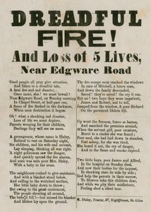 Leaflet with verse relating to a fire near Edgware Road, London by English School