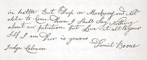 Letter from Daniel Boone to Judge John Cobren, original dated 5th October, 1809