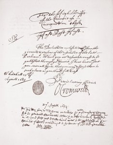 Letter from Oliver Cromwell, April 1653