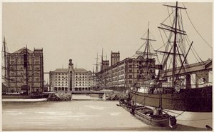 Liverpool: Waterloo Dock and Grain Warehouses by English School