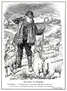 Lloyd George as the Shepherd of Great Britain Asks the Tax Payers (Sheep) to Lead the Recovery of the Economy, December, 1920 by English School