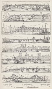 London Bridge, Southwark Bridge, Blackfriars Bridge, Waterloo Bridge, New Hungerford Bridge, Westminster Bridge, Vauxhall Bridge, Hammersmith Bridge by English School