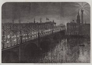 London Bridge illuminated on the Night of the 10th Inst by English School