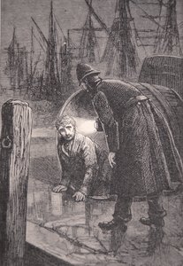London policeman on patrol in the docks finds homeless man living in empty barrel