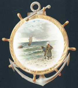 Looking through a ships wheel by English School
