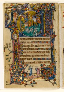 The Annunciation to the Shepherds, Historiated Initial from the Macclesfield Psalter, Use of Sarum, East Anglia (c.1330) by English School
