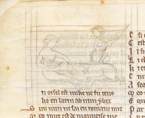 Underdrawing for a miniature showing a hunter catching a unicorn lying naked in a virgin