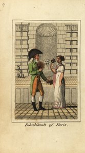 Man and Woman of Paris Standing in Front of a Fountain