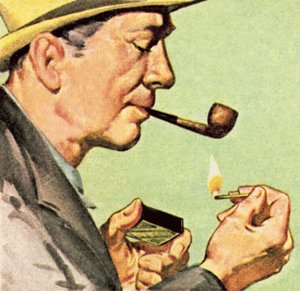 Man Striking a Match to Light a Pipe by English School