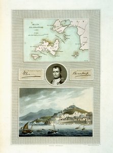 Map of Elba and View of Porto Ferraio with Portrait of Napoleon and Facsimile of his Signature, 1815 by English School
