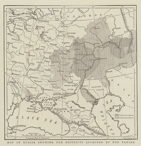 Map of Russia showing the Districts affected by the Famine by English School
