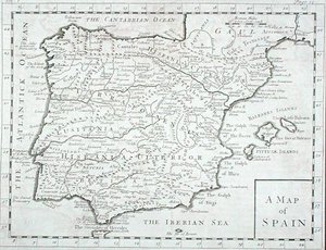 Map of Spain and Portugal, late 18th century by English School