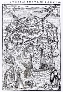 Map of the Island of Utopia, Book frontispiece by English School