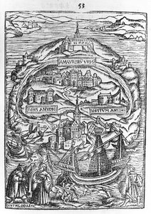 Map of the Island of Utopia, Book frontispiece, 1563 by English School
