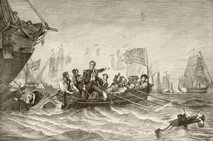 Master Commandant Oliver Hazard Perry transferring from US Brig Lawrence to US Brig Niagara during the Battle of Lake Erie by English School