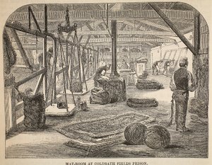 Mat-room at Coldbath Fields Prison, illustration from The Criminal Prisons of London and Scenes from Prison Life by Henry Mayhew and John Binny, pub. 1862 by English School