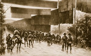 Mat screens for exposed road: a device employed by the Italians advancing upon Gorizia by English School