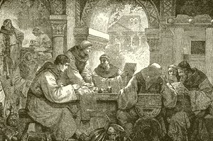 Medieval Culture--Monks in a Convent Illuminating and Transcribing Books by English School