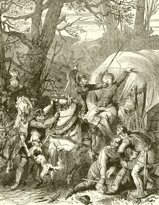 Medieval Customs: Robber Knights Attacking a Merchant Caravan by English School