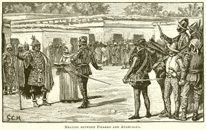 Meeting between Pizarro and Atahualpa by English School