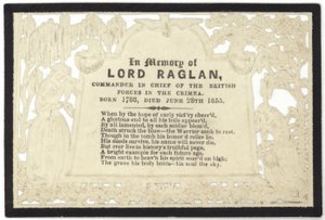 Memorial Card in Memory of Lord Raglan by English School