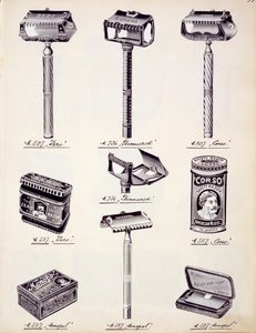 Mens shaving equipment, from a trade catalogue of domestic goods and fittings, c.1890-1910 by English School