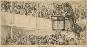 Methodist preacher at lecture with demon at shoulder by English School