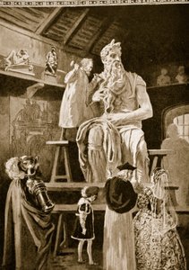 Michelangelo creating the colossal statue of Moses