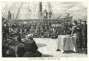 Miss Weston addressing a Man-of-War