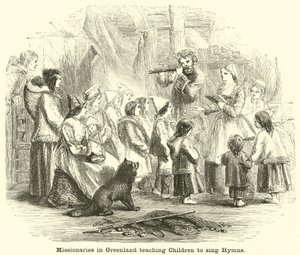 Missionaries in Greenland Teaching Children to Sing Hymns by English School
