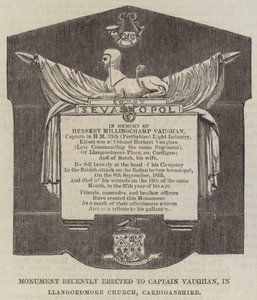 Monument Recently Erected to Captain Vaughan, in Llangoedmore Church, Cardiganshire by English School