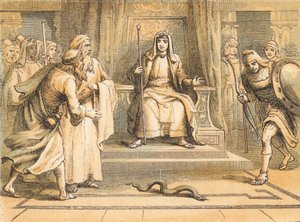 Moses and Aaron Before Pharaoh by English School