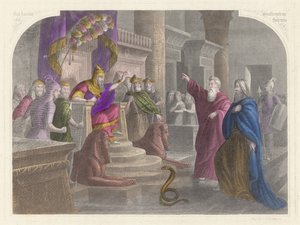 Moses and Aaron Before Pharaoh by English School