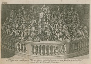 Mr David Garrick reciting the Ode, in honour of William Shakespeare at the jubilee at Stratford by English School