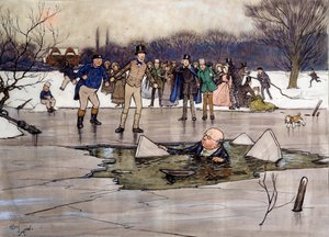 Mr. Pickwick on the Ice (Illustration of the works of Charles Dickens)