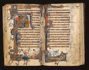 David praying, historiated initial from the Macclesfield Psalter, Use of Sarum, East Anglia, c.1330 by English School