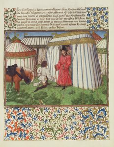 Desire kneels in front of Honour imploring the help of Heart, facsimile edition of Livre du Coeur d