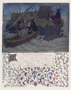 Heart, Desire and Generosity land in the night with Fiance and Expectation on the rock of the Company and Friendship, facsimile edition of Livre du Coeur d