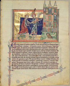 An Angel Showing the New Jerusalem to St. John the Evangelist, from the Gulbenkian Apocalypse, c.1265-70 by English School